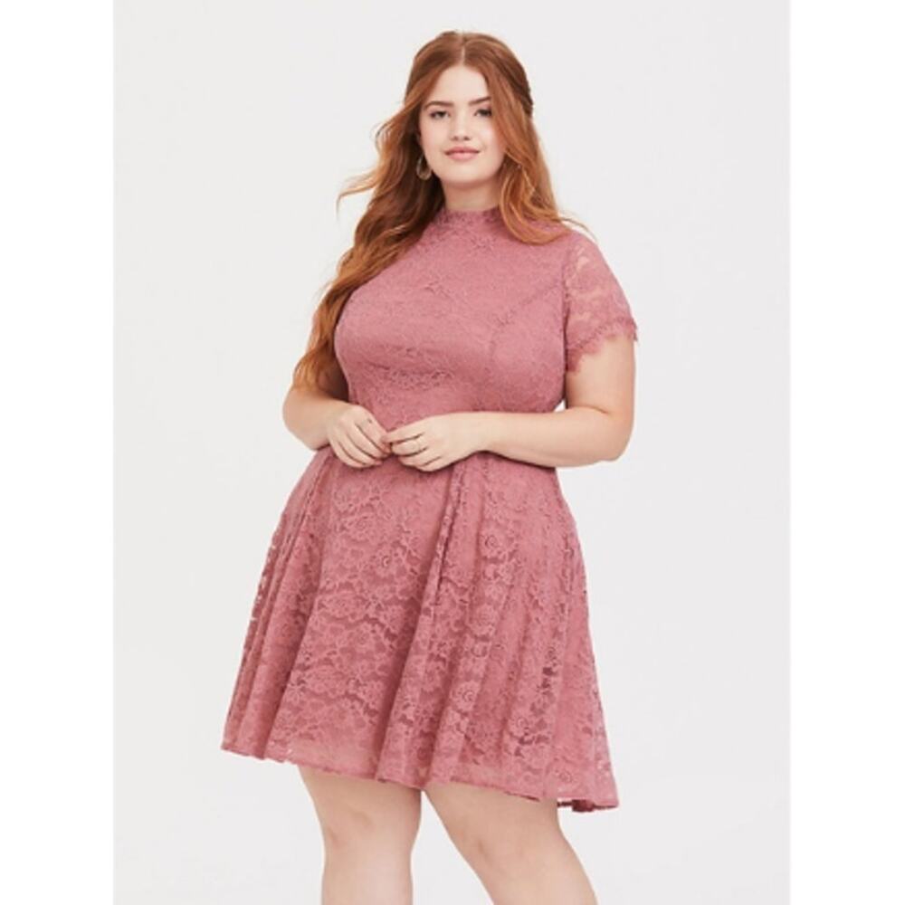 Torrid - Mini Lace High Neck Skater Dress Mauve Size 3 - Picture 1 of 10